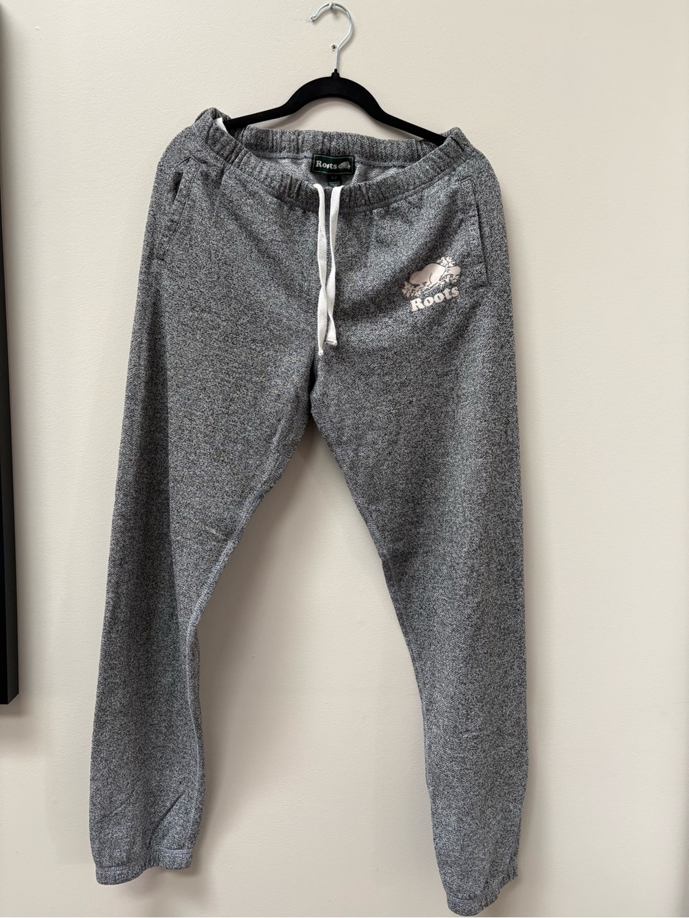 Roots Cuffed Charcoal Grey Fleece Sweatpants with Logo